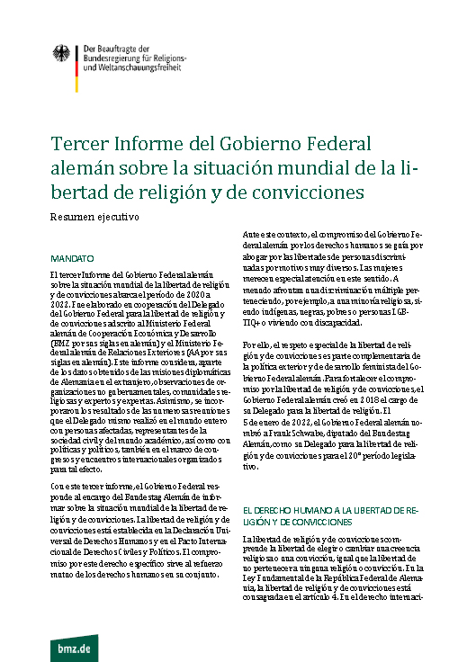 Resumen ejecutivo: Tercer Informe del Gobierno Federal alemán sobre la situación mundial de la libertad de religión y de convicciones