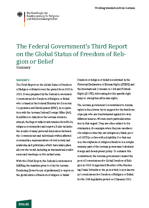 Cover Summary: The Federal Government’s Third Report on the Global Status of Freedom of Religion or Belief